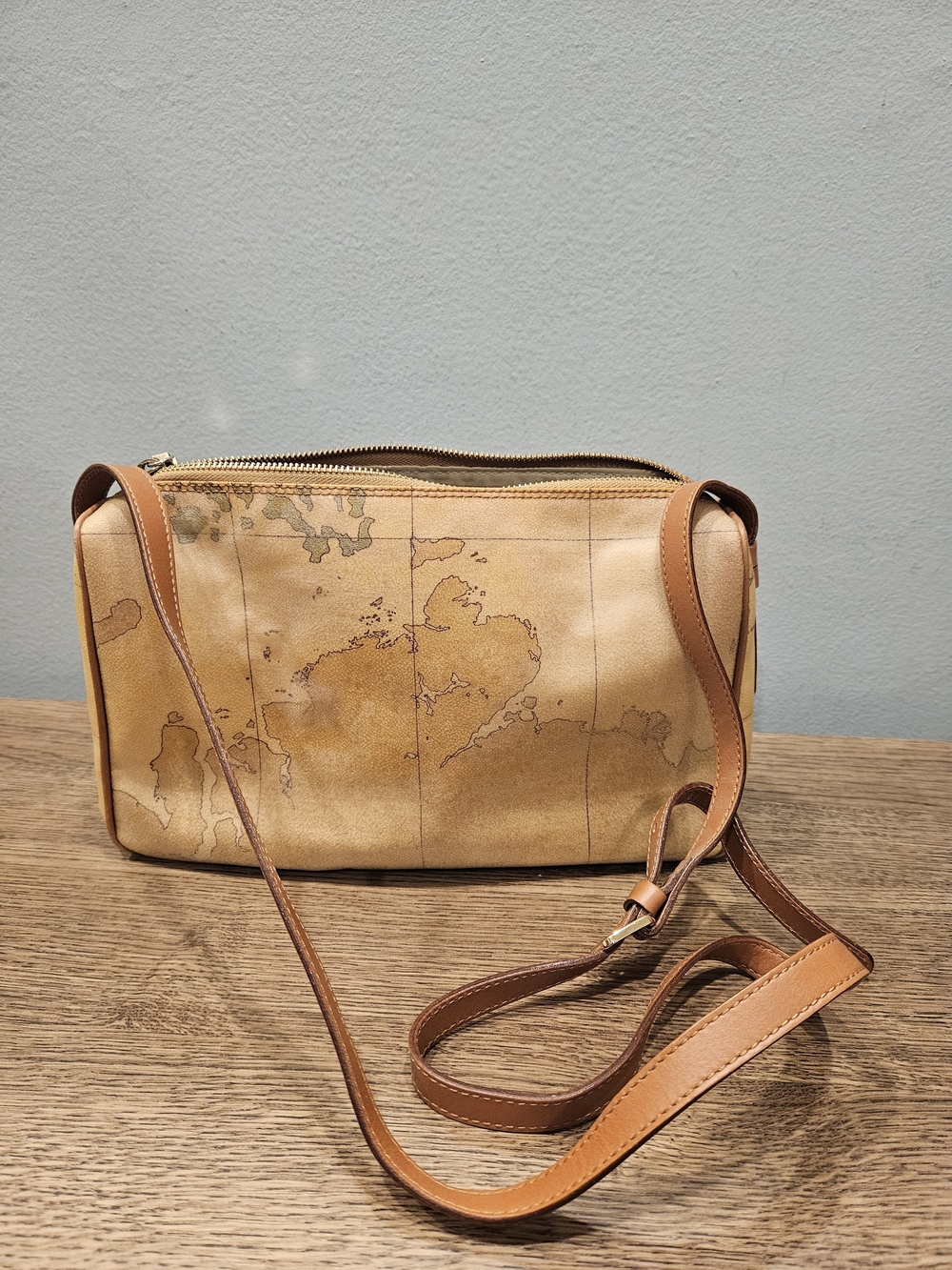Alviero Martini Map-Print Crossbody Bag in Light Tan and Brown